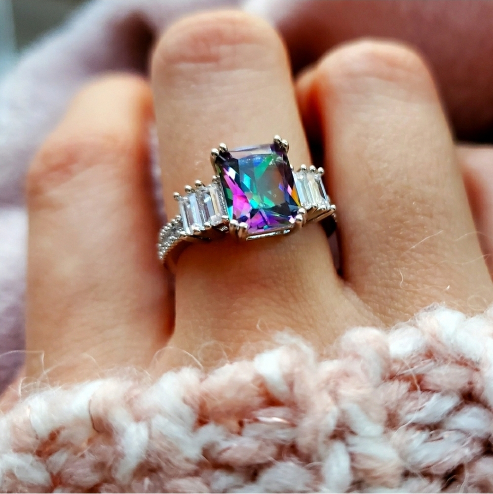 New Fashion 925 Silver Mystic Topaz Ring